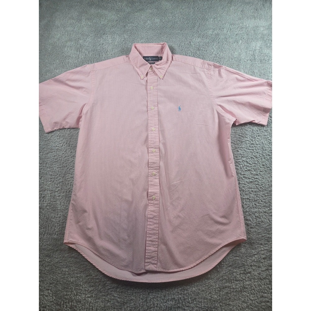 Polo Ralph Lauren Mens Short Sleeve Button Down Shirt Pink Frat Club Check L